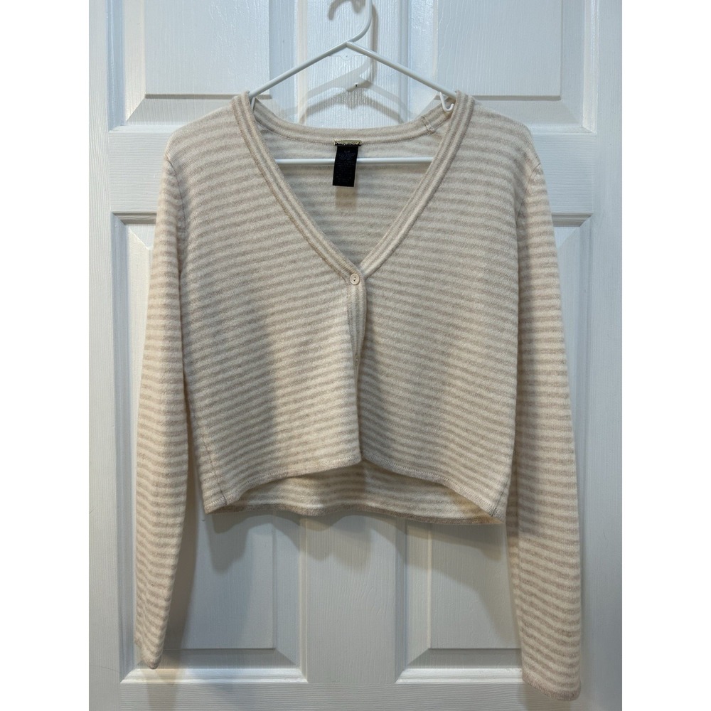 Magaschoni 100% Cashmere Cardigan Sweater Sz S Cropped V-Neck Striped Luxury